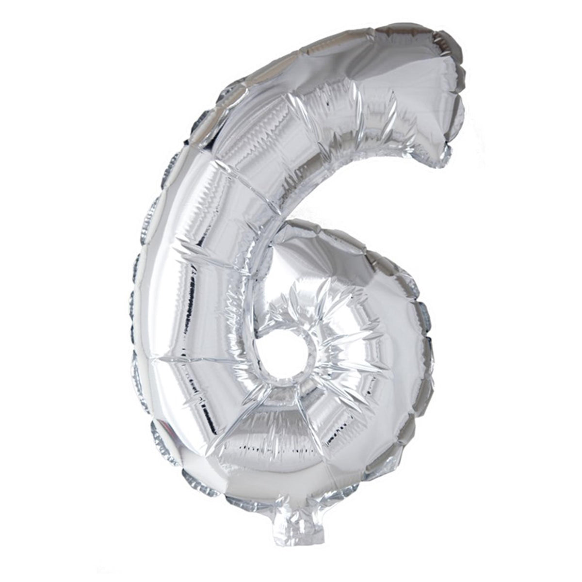 Balon z cyfrą Globos '6', srebrny, foliowy, 40cm, na hel