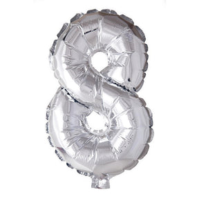 Balon z cyfrą Globos numer '8', srebrny, foliowy, 40cm, na hel