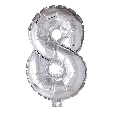 Balon z cyfrą Globos numer '8', srebrny, foliowy, 40cm, na hel