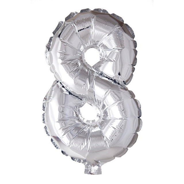 Balon z cyfrą Globos numer '8', srebrny, foliowy, 40cm, na hel