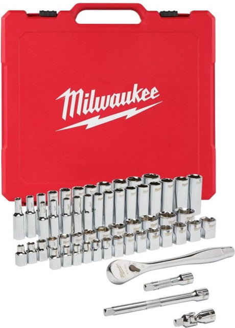 Grzechotka Milwaukee + zestaw nasadek 3 8 napęd 56 szt. Grzechotka + zestaw nasadek sae + metryczne - 4932464946