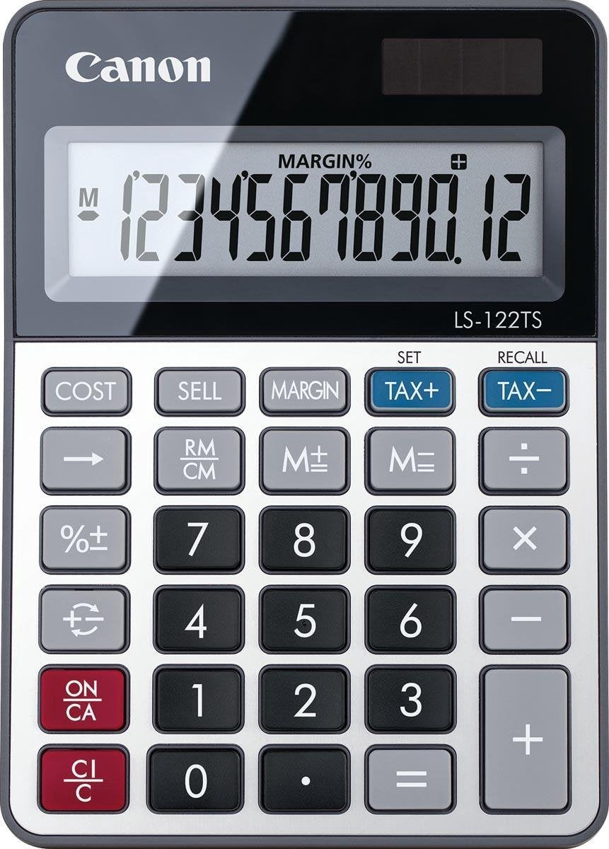 Elektroniczny kalkulator biurowy Canon dla działów finansowych ls 122ts double silver