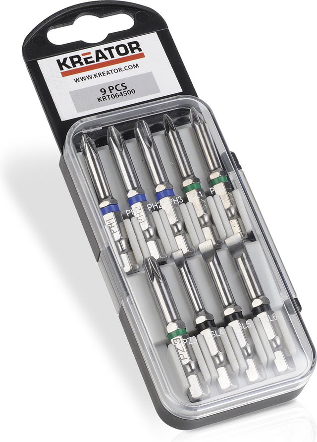 Kreator - accessories - krt064500 - cr-v bit set - pz ph sl - 9 st.