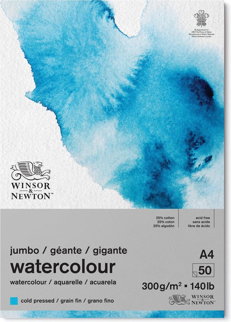 Blok akwarelowy Winsor Newton 6667010 - blok akwarelowy 300g m² A4, tłoczony na zimno, płetwa ziarnista, 50 arkuszy - blok jumbo