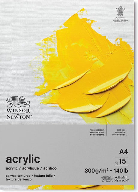 Winsor newton 6534005 galeria blok papierowy akrylowy – 300g m², a4, 15 kartek, klejony, struktura płótna - blok akrylowy a4