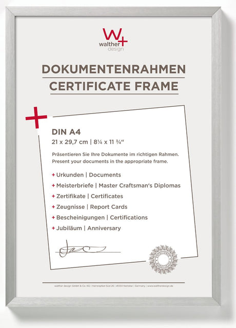 Krzesło Walther - aluminiowa ramka na zdjęcie - format zdjęcia 21x29,7 cm (a4) - srebrna
