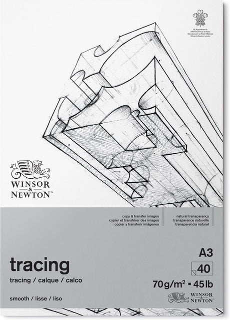Winsor Newton 6674002 Blok kalkowy A3 – 70g m², 40 ark., Papier przezroczysty do rysowania, Nakładki do szkicowania