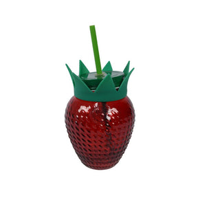 Decoris kubek do picia truskawkowy ze słomkowym szkłem czerwony 450ml śr.10x13cm nie nadaje się do mycia w zmywarce