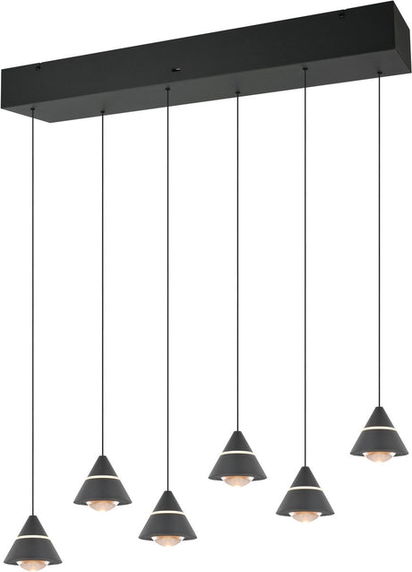 Trio Romeo – lampa wisząca – czarny mat – w komplecie. 6x SMD 7 W - montaż sufitowy - płynna regulacja wysokości - przełącznik dip - brak możliwości ściemniania