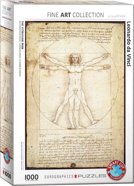 Eurographics - proporcje ciała ludzkiego według Witruwiusza [le proporzioni del corpo umano secondo vitruvio] - leonardo da vinci - 1000 elementów 48×68cm (szer.×wys.) - układanka