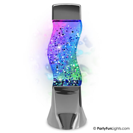 Lampa stołowa Partyfun Lights brokatowa dioda LED zmieniająca kolor, działa na bateriach 3XAA i USB H25,5cm