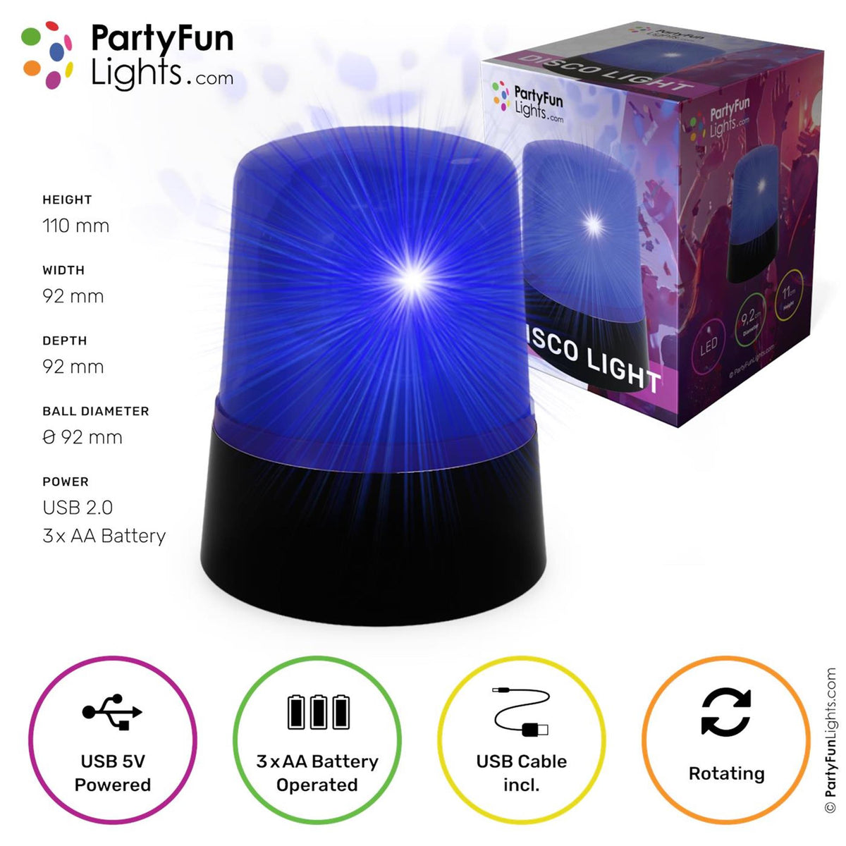 Lampa stołowa Partyfun Lights mini lampka policyjna LED niebieska