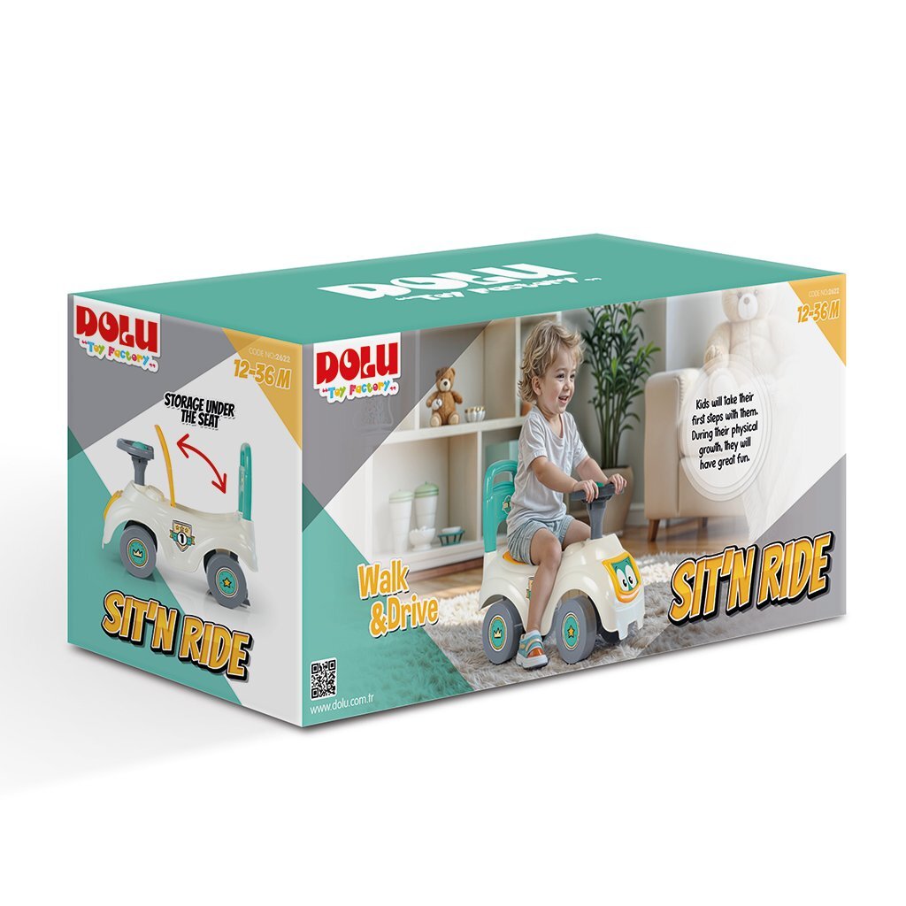 Dolu sit 'n ride, turkusowy, żółty samochód spacerowy