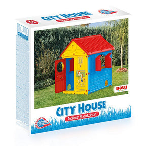 Domek Dolu Dolu 132x104x104 cm Czerwony Żółty Niebieski