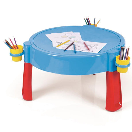 Dolu 2 w 1 piaskownica stołowa wodna z akcesoriami niebieski czerwony żółty 98x98x77cm