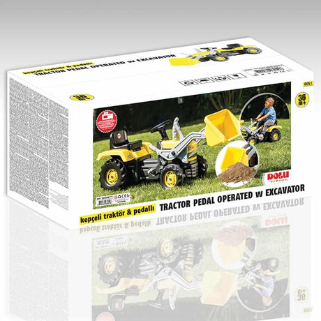 Traktor na pedały Dolu z klaksonem ładowacza czołowego, żółto-czarny
