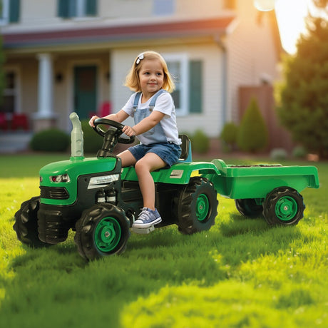 Traktor na pedały Dolu z klaksonem przyczepy zielony czarny