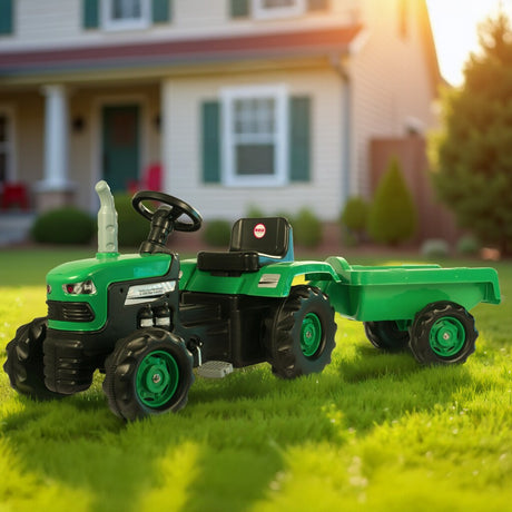 Traktor na pedały Dolu z klaksonem przyczepy zielony czarny