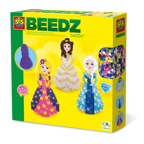 Ses Creative - beedz - Princesses - 1400 koralików do naprasowanek z płytkami bazowymi, brokatem i arkuszami do naprasowanek - od 5 lat