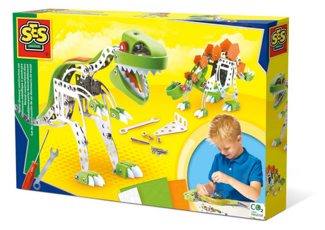 Ses Creative ses – metalowy zestaw konstrukcyjny Dino – z 3 kolorami piankowych części – w tym śruby, nakrętki, klucz i śrubokręt – rękodzieło dla chłopców – zabawki dinozaurów