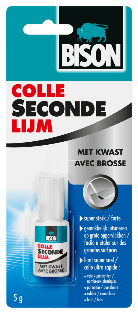 Bison secondelijm met kwast 5 g flacon kaart
