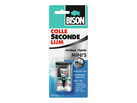 Bison superglue płyn minis 3 x 1g, mocny superglue, specjalne mini opakowanie, można myć w zmywarce, wodoodporny, do wszelkich napraw w domu i wokół niego