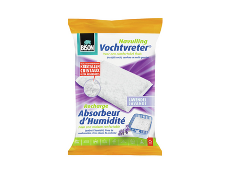 Worek uzupełniający Bison wilgoć absorber® lawenda 450 g, zapach lawendy, pasuje do pochłaniacza wilgoci®, zwalcza wysoką wilgotność, nie wymaga baterii, nadaje się również do przyczep kempingowych i kamperów