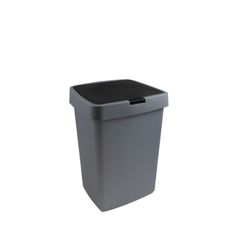 Kosz na śmieci Sunware Delta 25 litrów z klapką, metaliczny czarny plastik, 32,3 x 28,1 x 45,2 cm