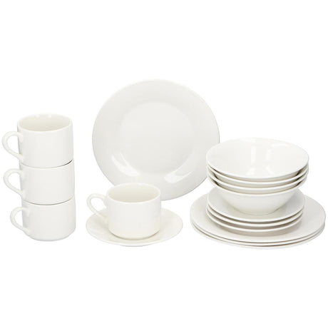 Zestaw zastawy stołowej Alpina 16-częściowy - zestaw talerzy śniadaniowych dla 4 osób - ceramiczna zastawa stołowa - talerze śniadaniowe, miski, kubki i spodki - można używać w kuchence mikrofalowej i zmywarce - biały