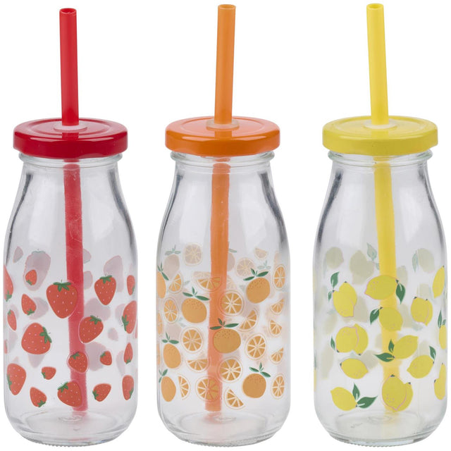 Alpina drinkfles met rietje 250ml fruitdesign 3 assorti