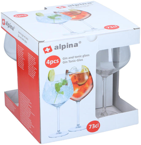 Kieliszki koktajlowe Alpina 4 sztuki - kieliszki do toniku do ginu, spritzu aperolowego i koktajli - kieliszek do ginu z tonikiem 73 cl - zestaw koktajlowy - szkło