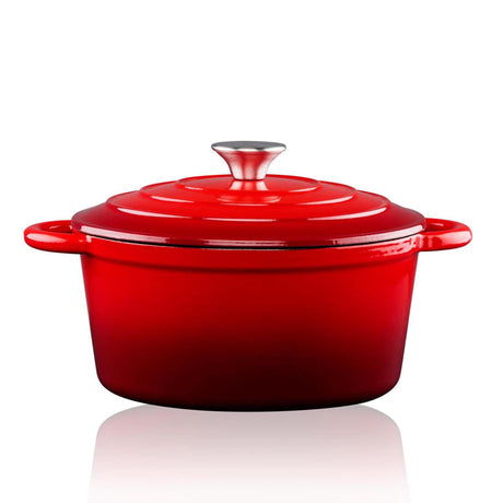Alpina braadpan gietijzer met deksel - bakpan 24 cm - alle warmtebronnen - rood