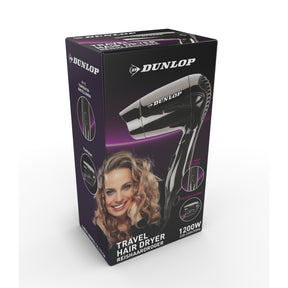 Podróżna suszarka do włosów Dunlop 1200 W, czarna