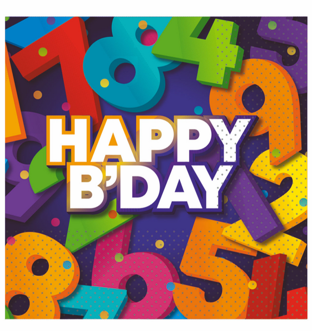 Servetten cijfers 25x25cm 20 stuks - happy b-day