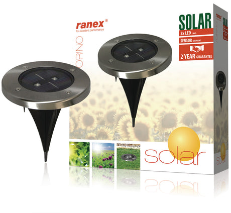 Ranex ra-5000389 okrągły reflektor LED na energię słoneczną, ze szczotkowanej stali nierdzewnej