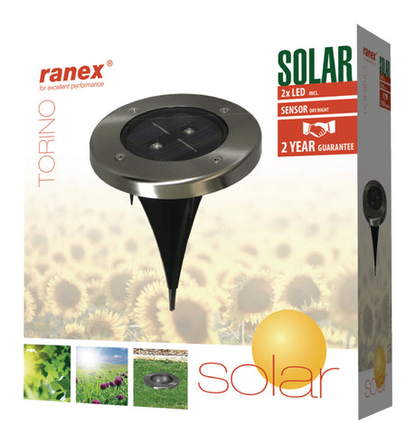 Ranex ra-5000389 okrągły reflektor LED na energię słoneczną, ze szczotkowanej stali nierdzewnej