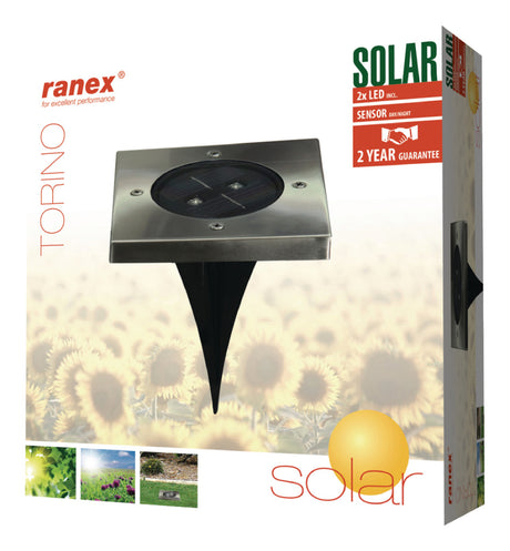 Ranex ra-5000406 LED, solarny reflektor gruntowy ze stali nierdzewnej