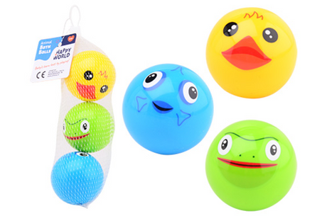 Zabawki do kąpieli zwierząt Johntoy Happy World w siatce, 3 sztuki