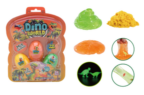Johntoy Dino World 3 śluzowe jaja ze świecącym w ciemności dinozaurem