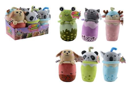 Johntoy plush play - schattige dieren in beker assorti