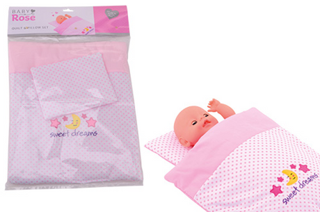 Johntoy - zestaw kocyka i poduszek dla lalki Baby Rose - słodkich snów