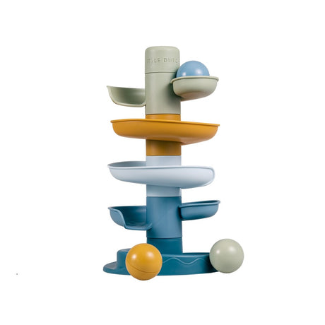 Rubo Toys mała holenderska spiralna wieża niebieska - marmurowy tor - 5 części - 3 kulki - wieża do układania