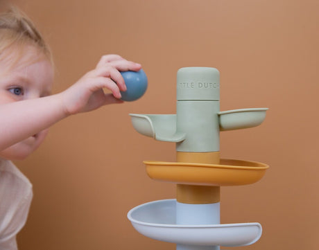 Rubo Toys mała holenderska spiralna wieża niebieska - marmurowy tor - 5 części - 3 kulki - wieża do układania