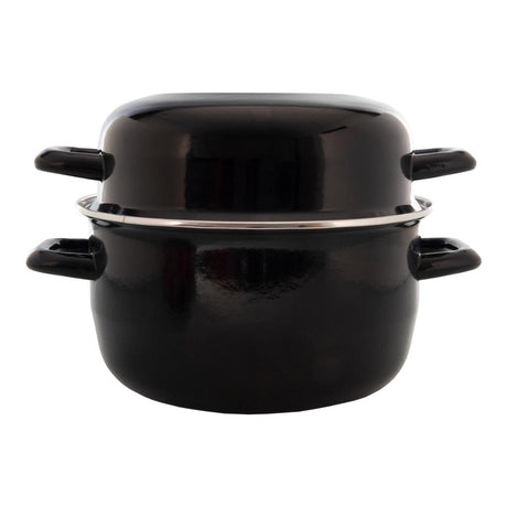 No markowa patelnia do małży emaliowana 24 cm czarna
