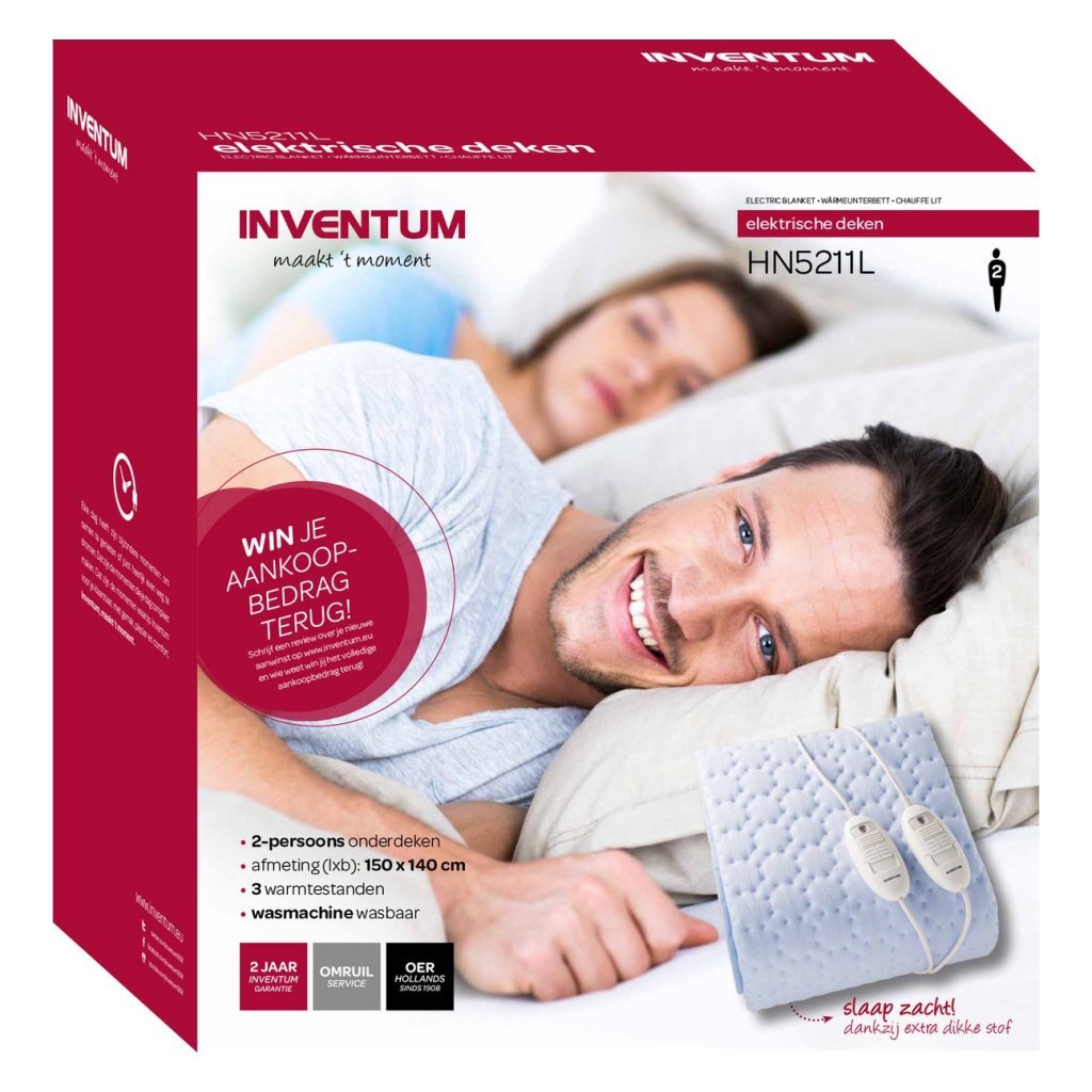 Inventum hn5211l Koc elektryczny 2-osobowy 150x140 cm jasnoniebieski polar
