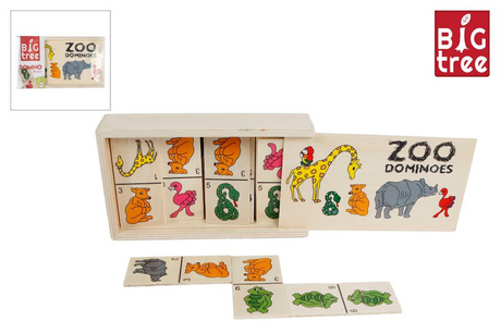 Drewniane zwierzątka domino, 28 sztuk.