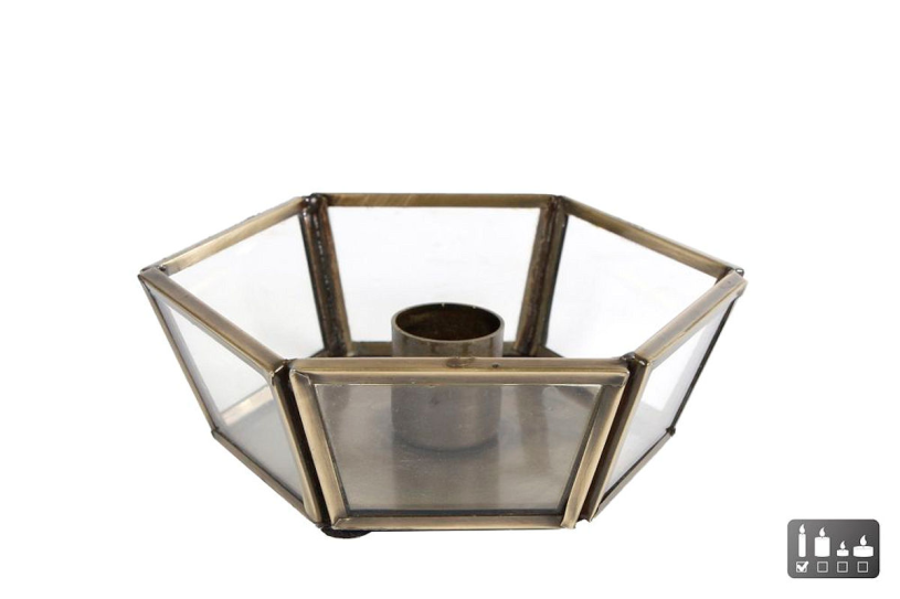 Kandelaar stephanie oud goud glas aluminium 11x12x4cm
