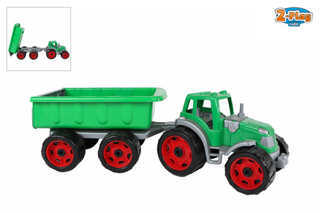 Ciągnik 2-zabawowy z przyczepką zielony - 52cm