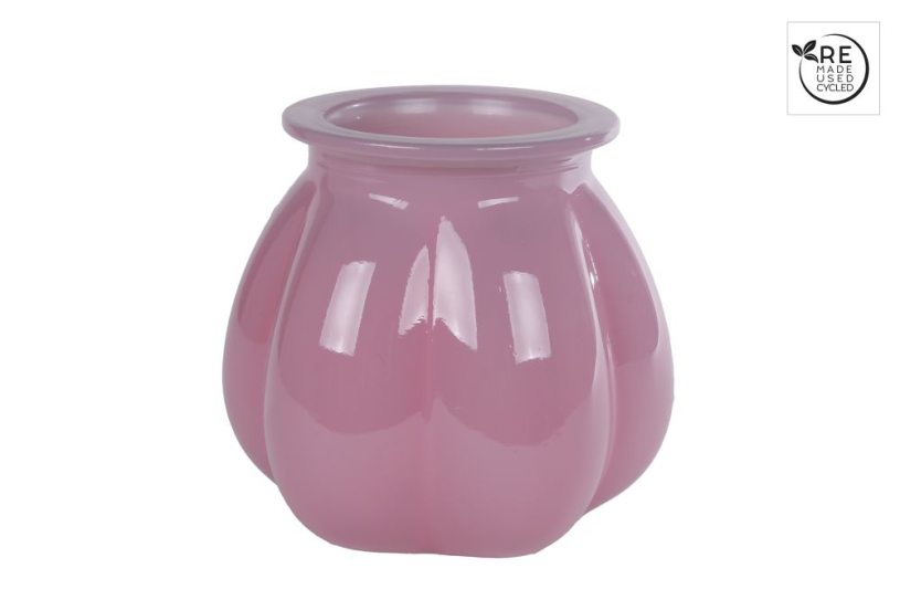 3r vaas flower l glossy roze glas 18x18x16cm