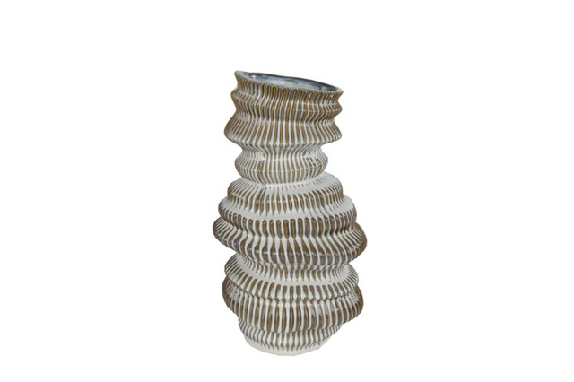 Vaas modern s bruin creme aardew 16,5x16x28,7 cm